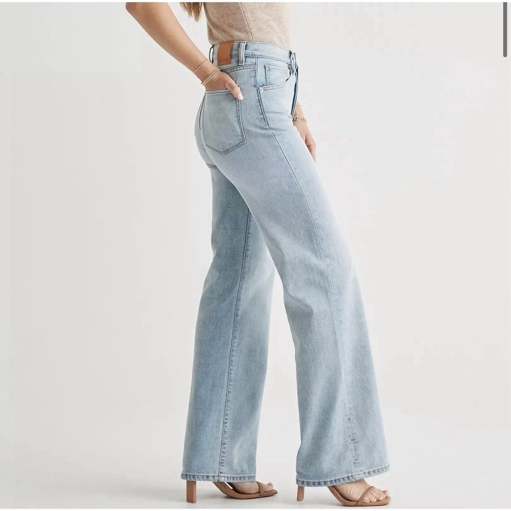 Duer DU/ER Wide Leg Jeans Womens 29 Midweight Denim Light Wash Button Fly Casual